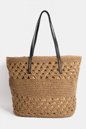 Leather Handle Knitted Tote Bag