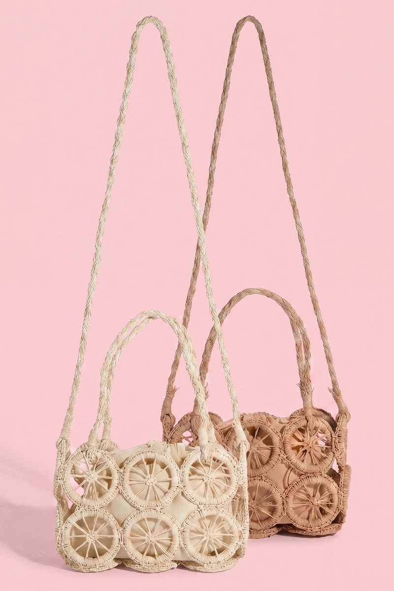 Woven Rattan Circle Panel Mini Crossbody Bag
