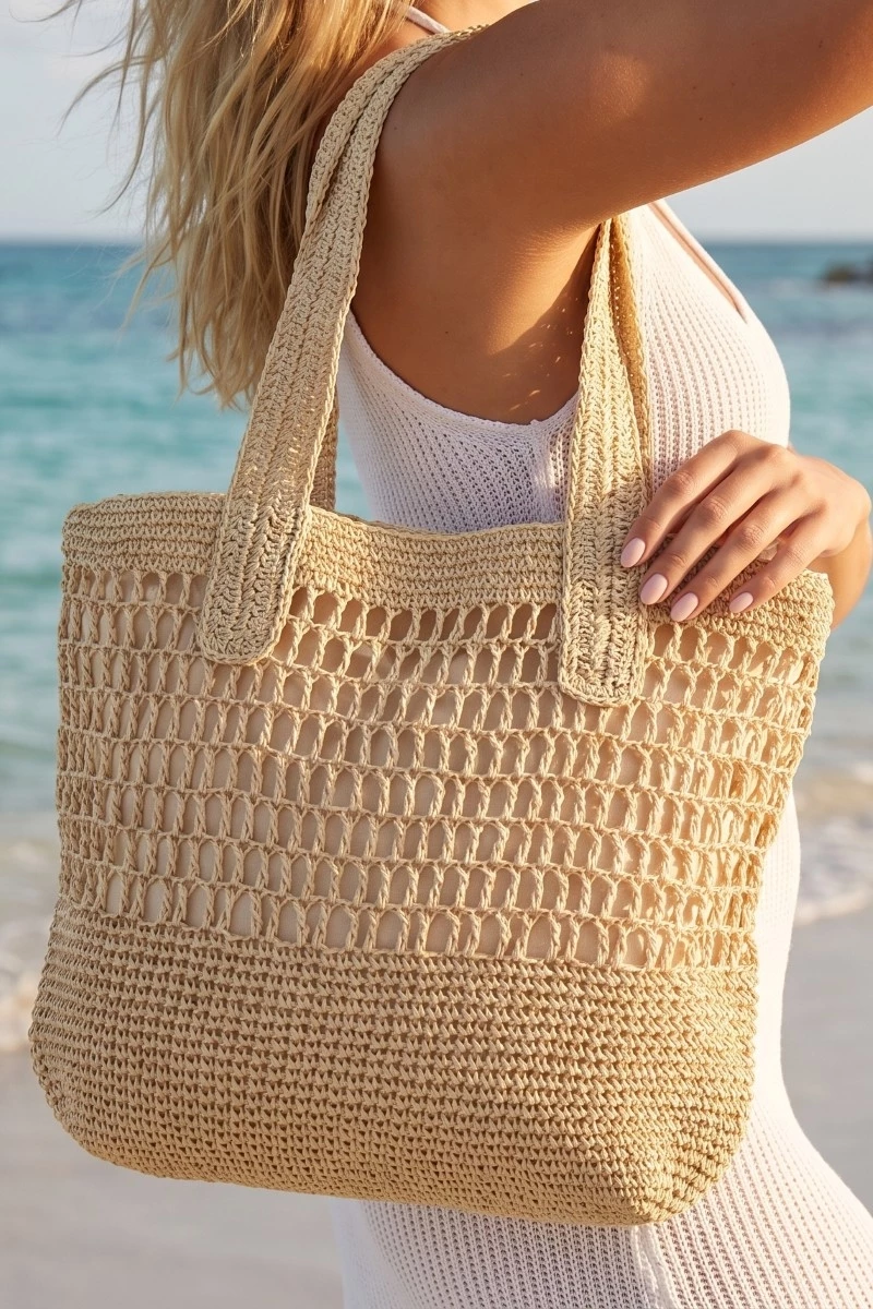 Mixed Straw Braided Hobo Tote Bag