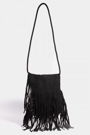 Suede Long Fringe Rectangle Hand Bag