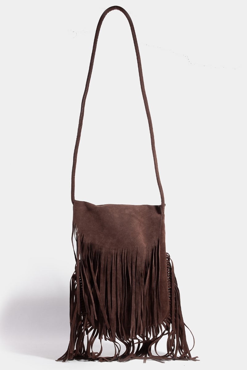 Faux Suede Long Fringe Rectangle Hand Bag