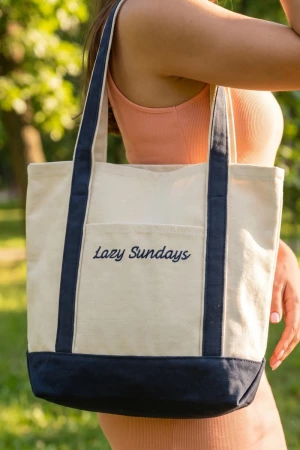 Lazy Sundays Embroidered Canvas Tote Bag
