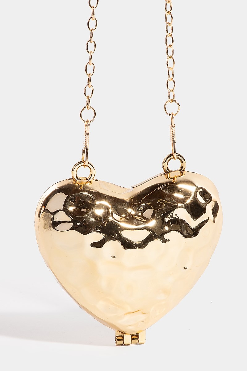 Metallic Hammered Heart Clutch Coin Purse