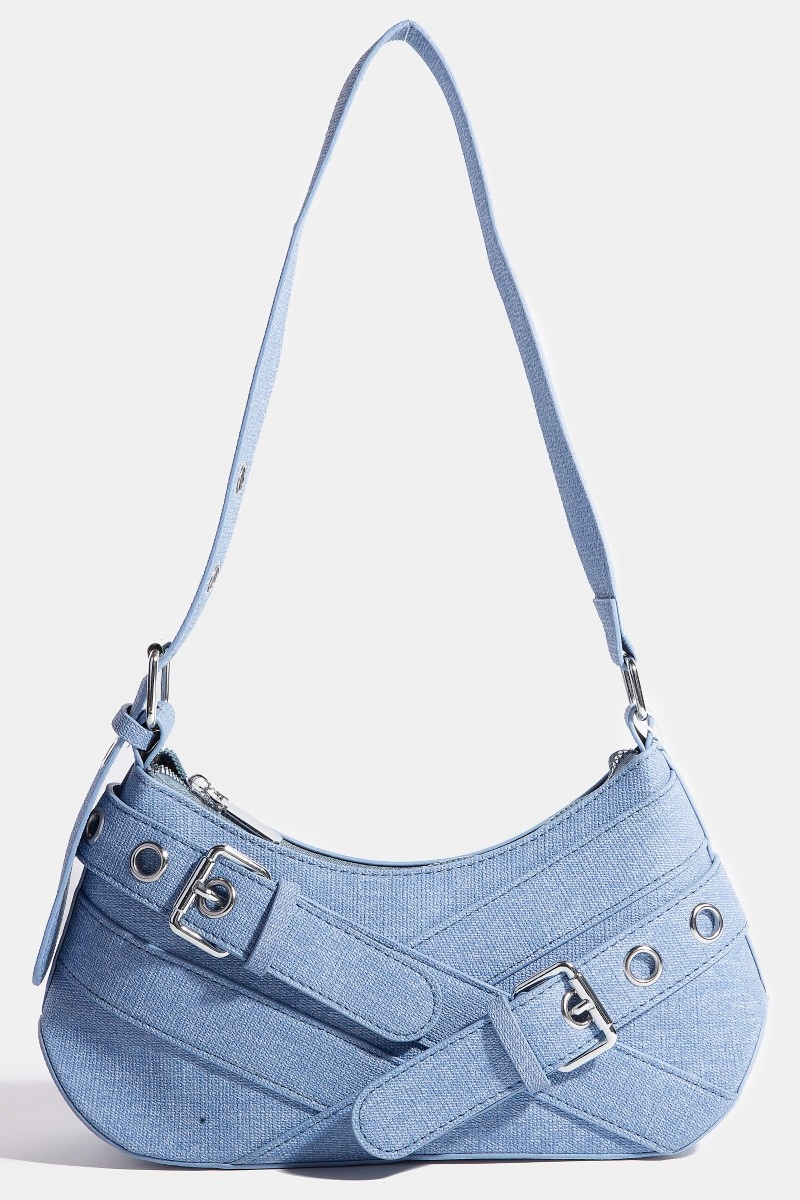 Abstract Overlap Belt Accent Shoulder Bag