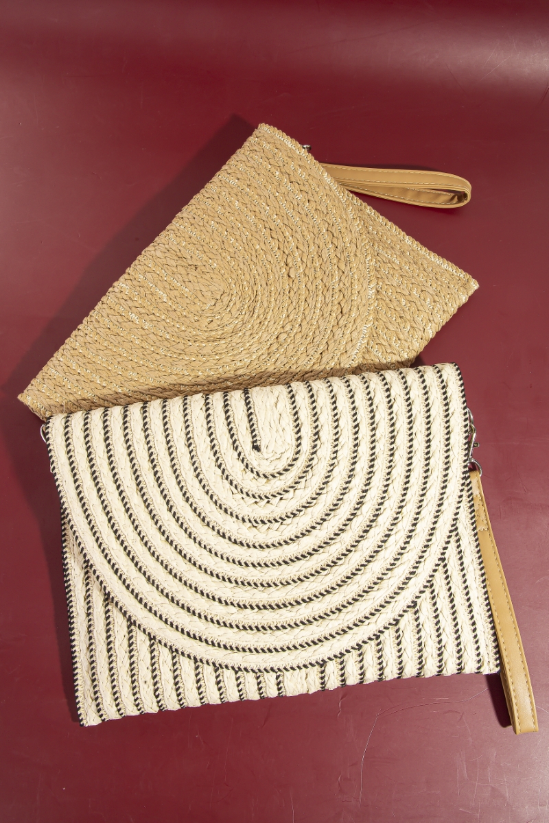 Round Flap Intricate Paper Woven Envelope Clutch Bag