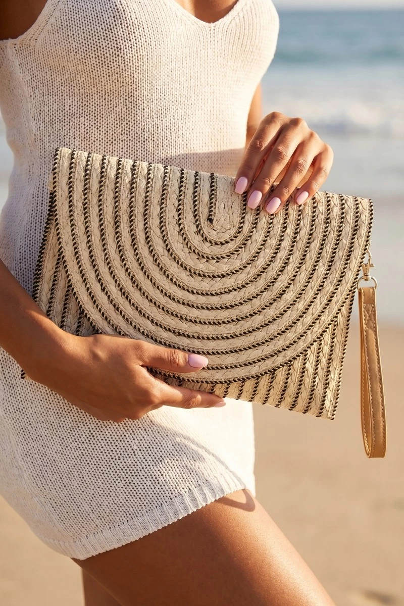 Round Flap Intricate Paper Woven Envelope Clutch Bag