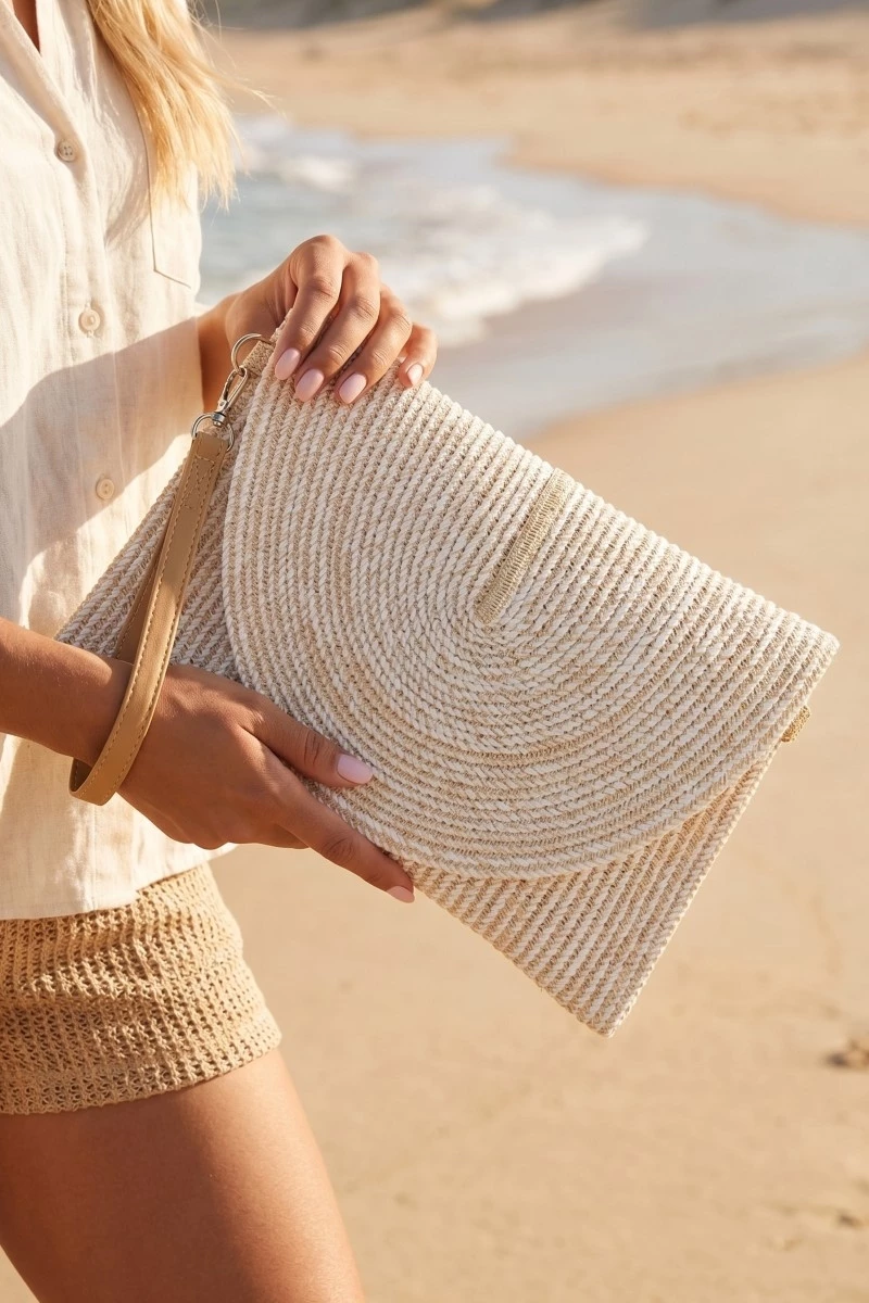 Two Tone Intricate Paper Woven Envelope Clutch Bag