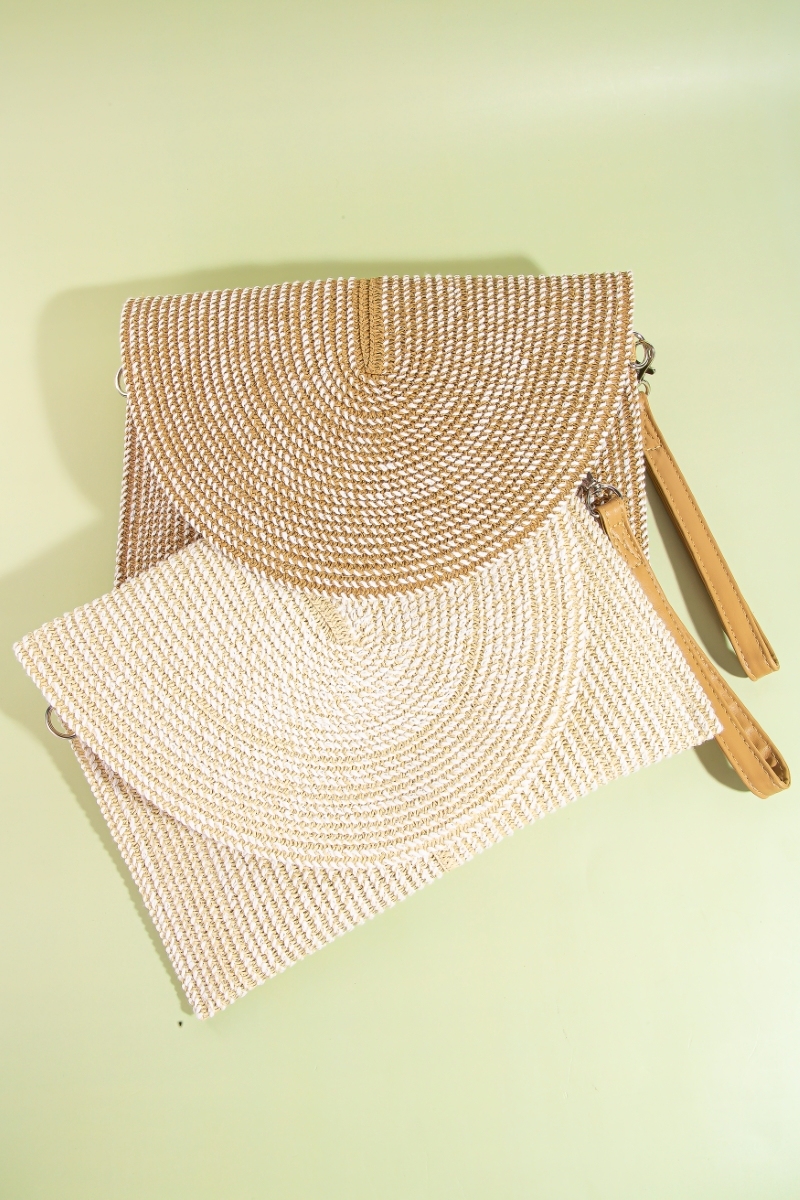 Two Tone Intricate Paper Woven Envelope Clutch Bag