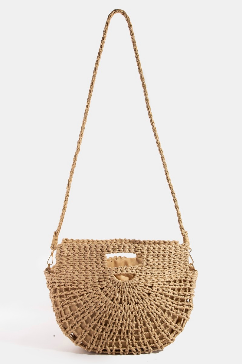 Semi Circle Straw Woven Hand Bag