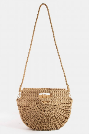 Semi Circle Straw Woven Hand Bag