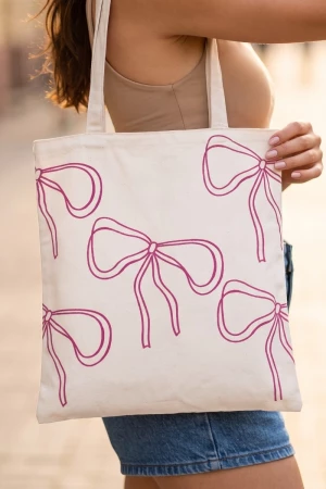 Ribbon Bow Tie Print Tote Bag