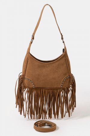 Suede Fringe Belt Decor Shoulder Bag