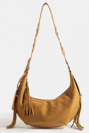 Half Moon Fringe Buckle Strap Hobo Bag