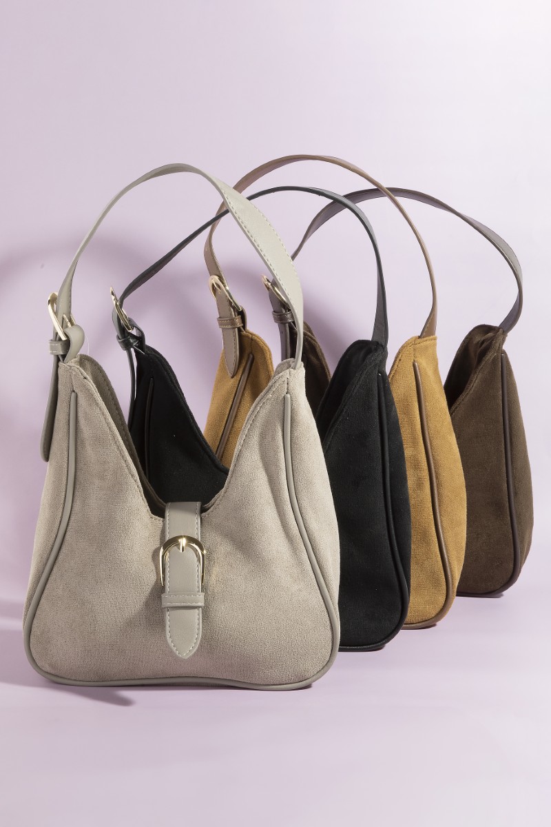 Buckle Accent Suede Hand Bag