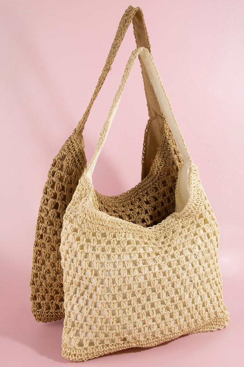 Intricate Straw Weave Large Shoulder Bag