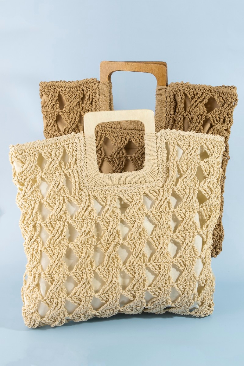 Square Straw Braided Tote Bag
