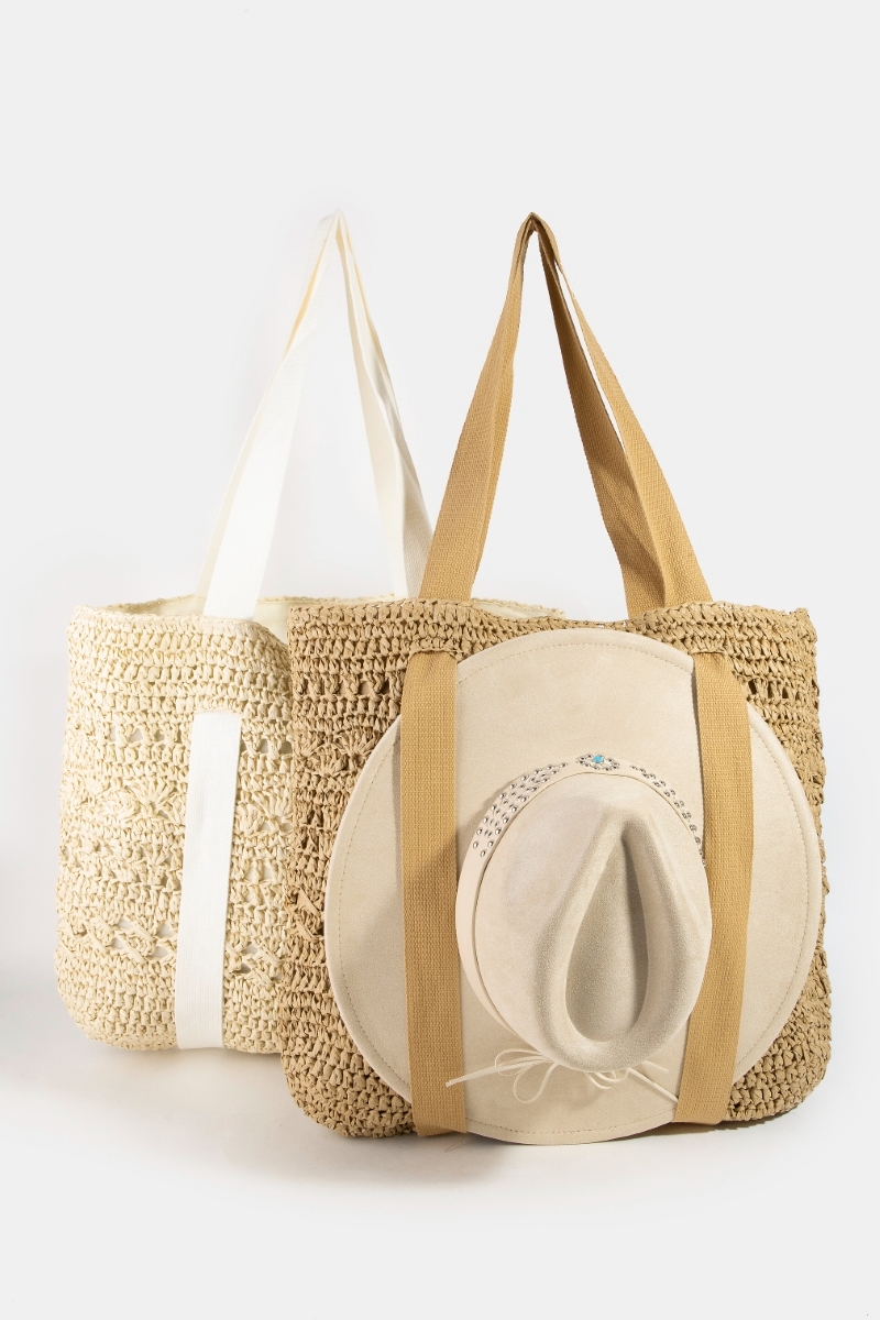 Large Straw Braided Hat Carrier Tote Bag