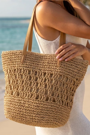 Intricate Straw Braided Large Tote Bag