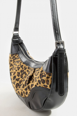 Dark Leopard Print Half Moon Shoulder Bag