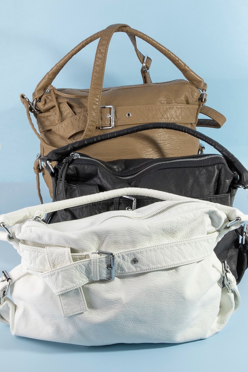 Buckle Strap Detail Leather Handbag