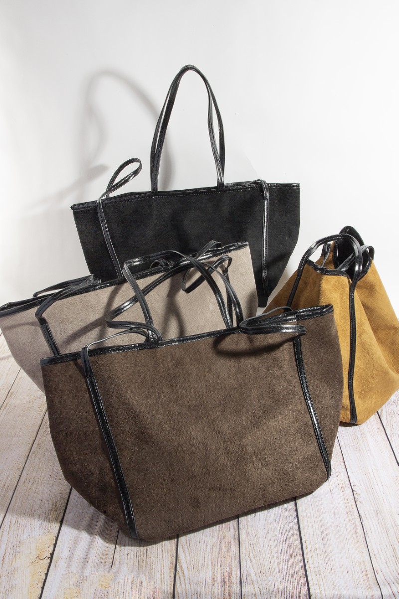 Suede Tote Leather Trim Shoulder Strap