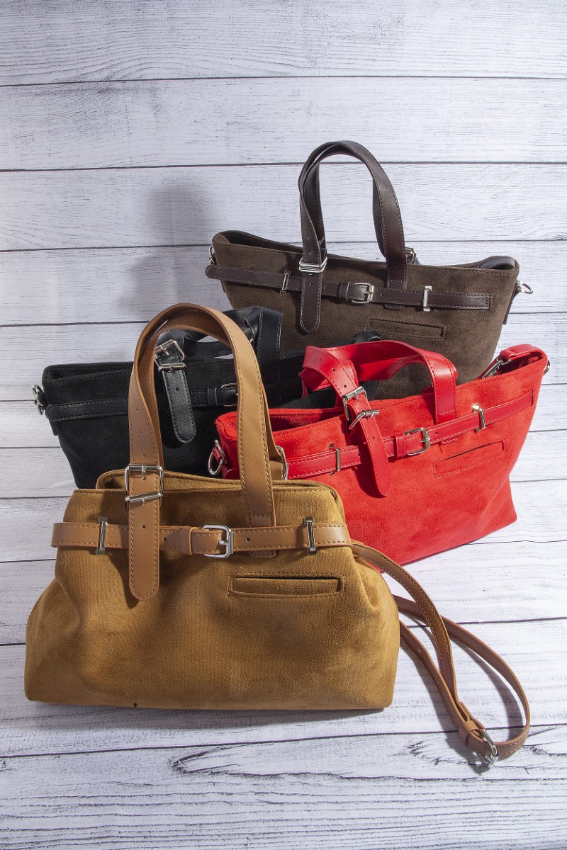 Leather Buckle Strap Detail Tote Bag