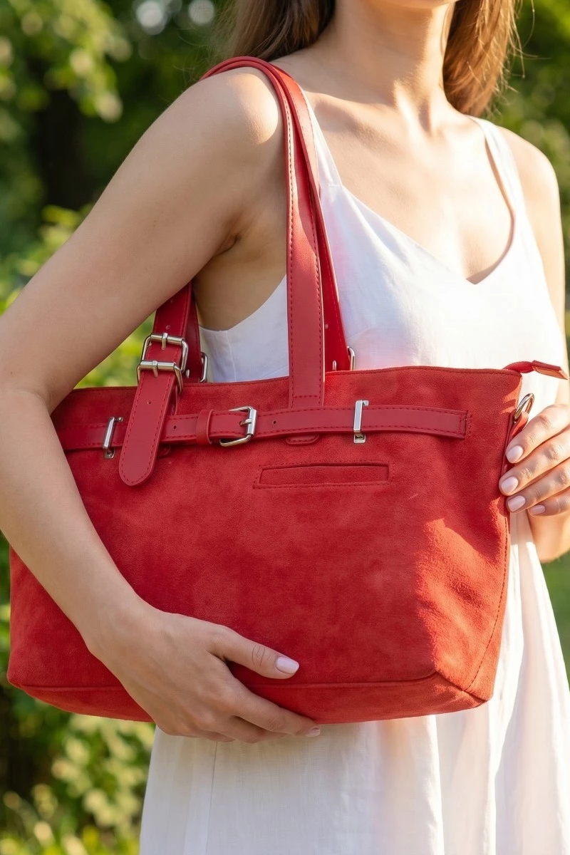Faux Leather Buckle Strap Detail Tote Bag