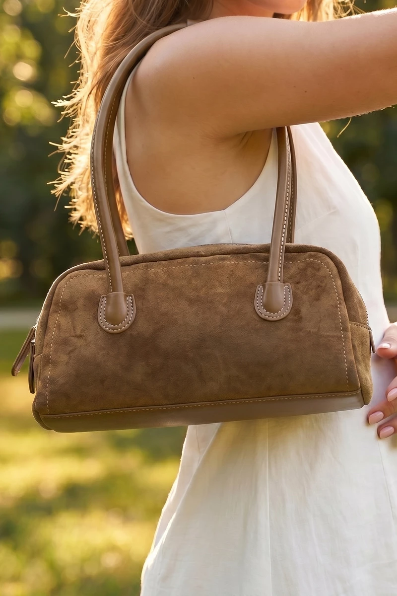 Suede Bowler Bag With Double Handles
