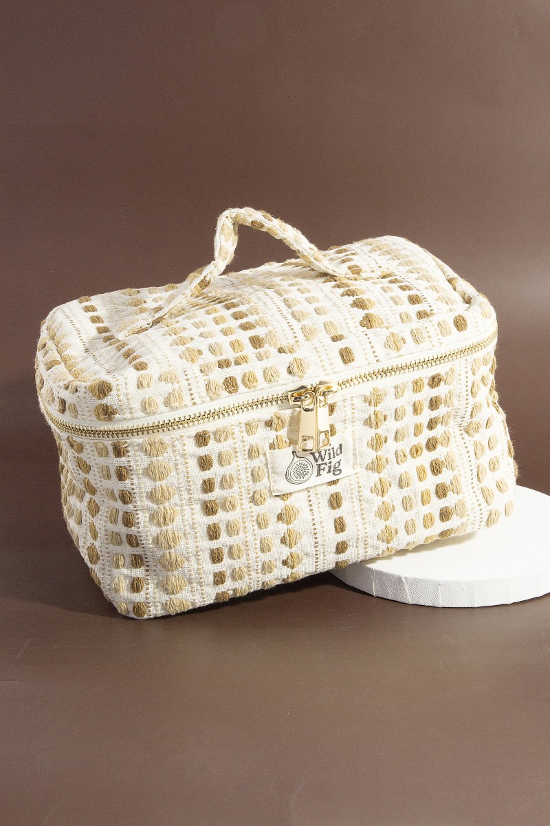 Textured Cream Makeup Case Cosmetic Bag