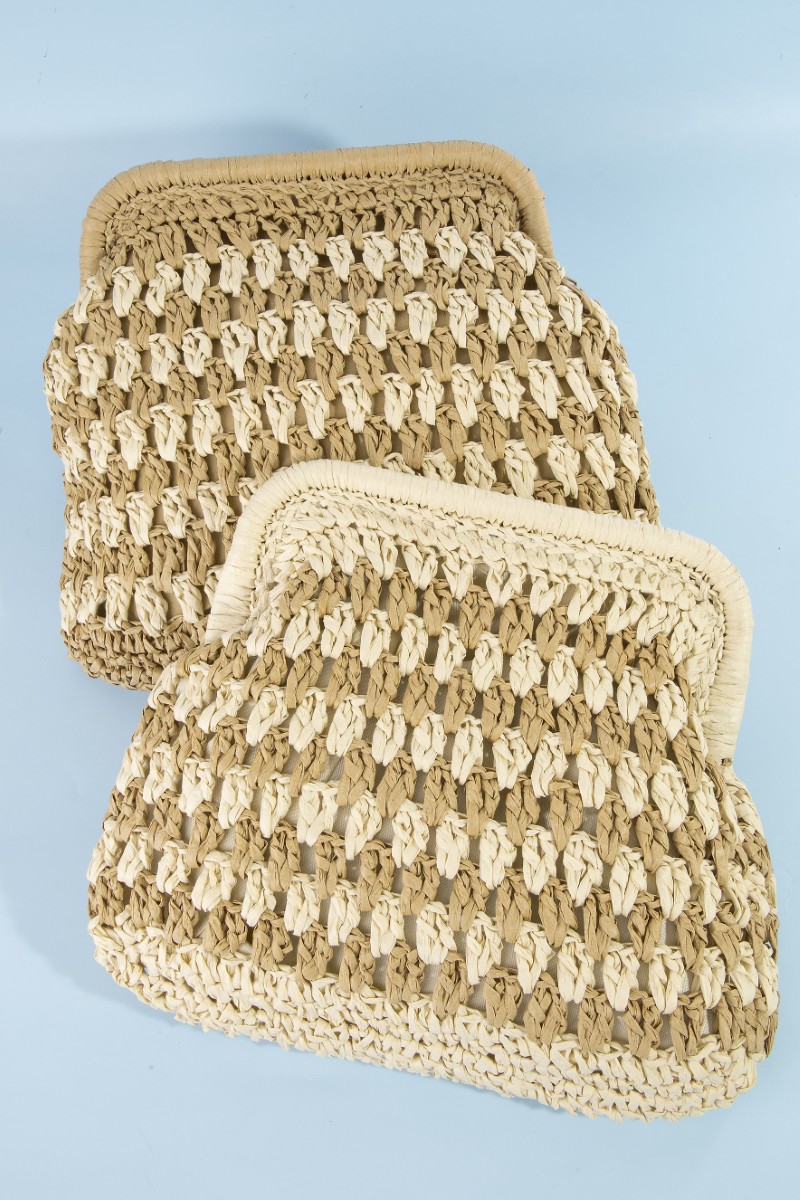 Two Tone Straw Braided Bag