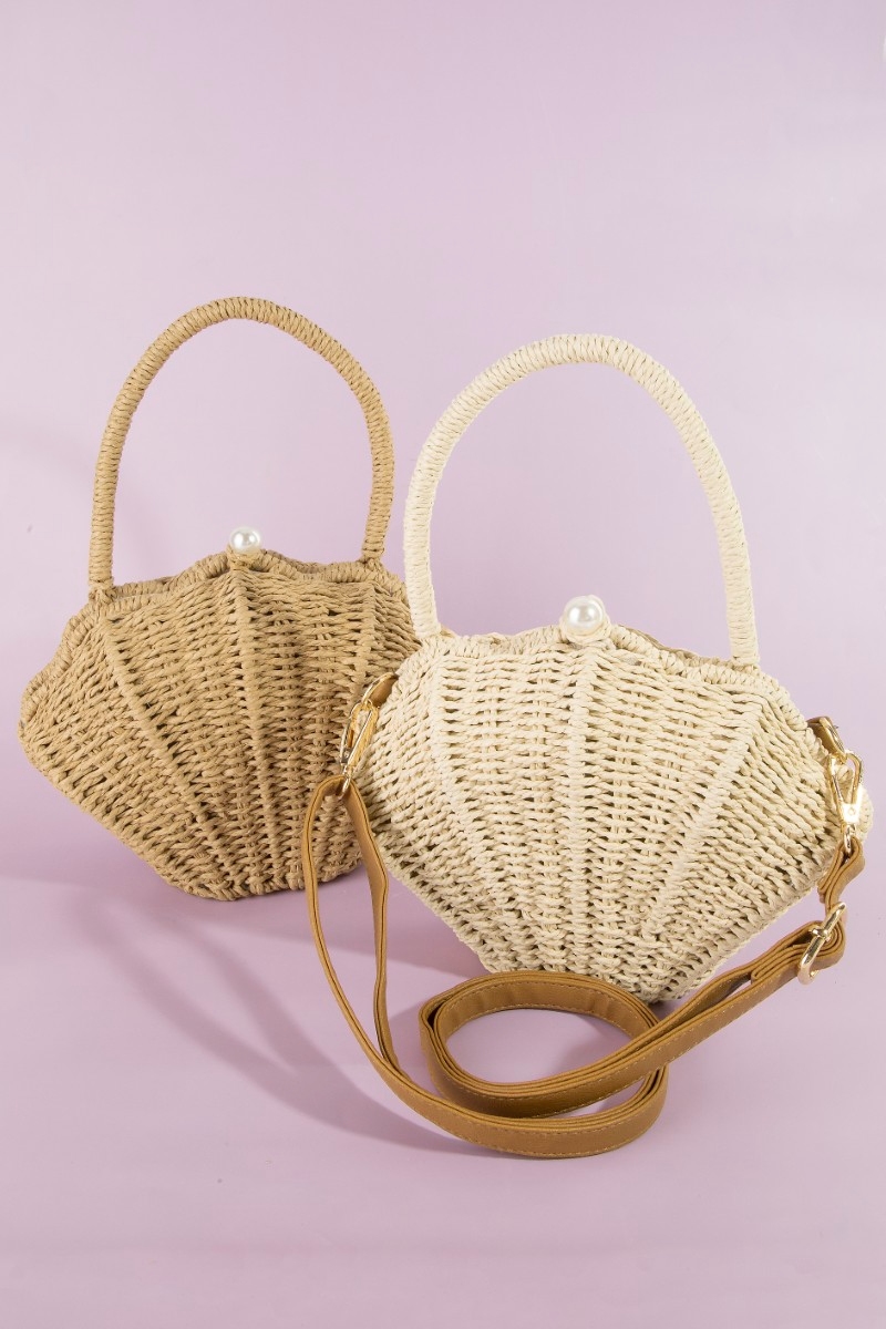 Straw Shell Shape Braided Top Handle Bag
