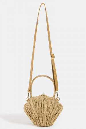 Straw Shell Shape Braided Top Handle Bag
