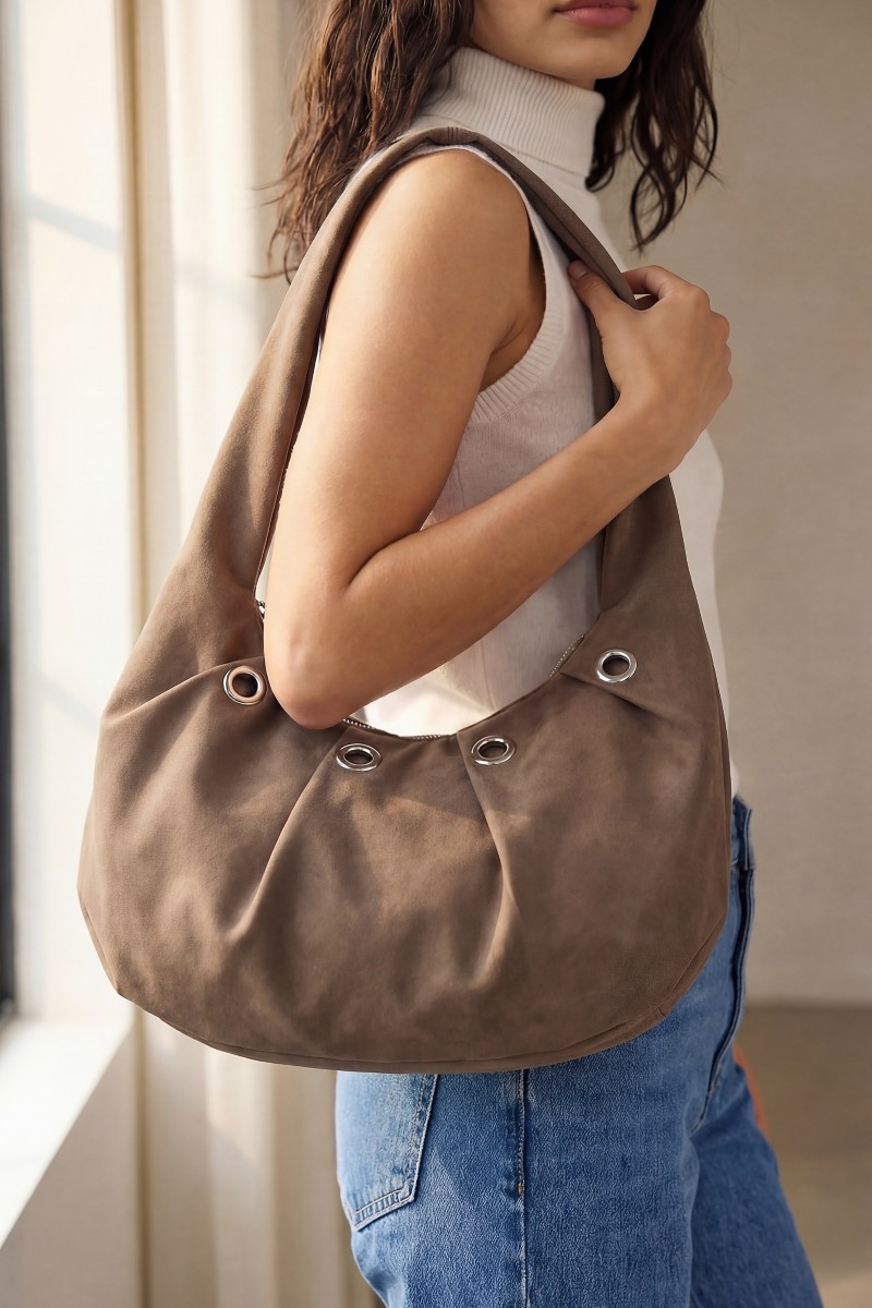 Grommet Accent Hobo Shoulder Bag