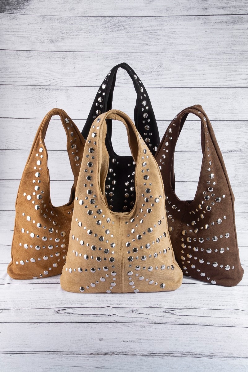 Grommet Studded Suede Shoulder Bag