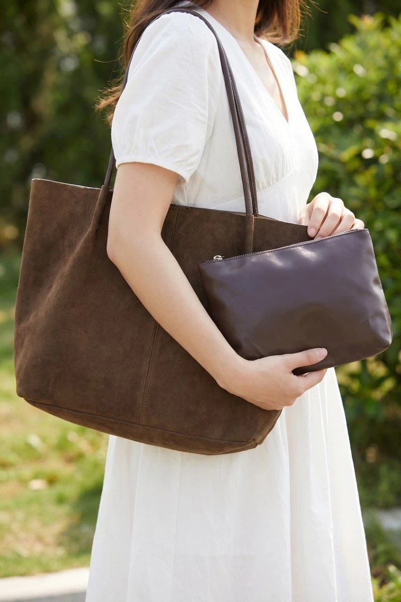 Rectangle Suede Leather Tote Bag