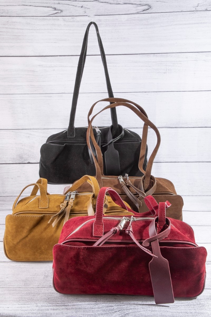 Suede Boston Shoulder Bag