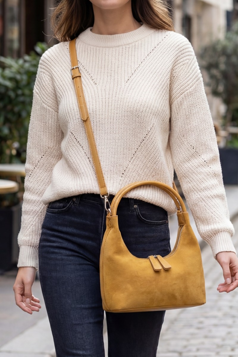 Solid Leather Hobo Handbag