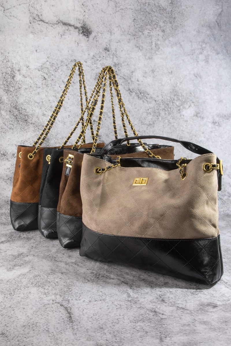 Large Two Tone Quilted Tote Bag