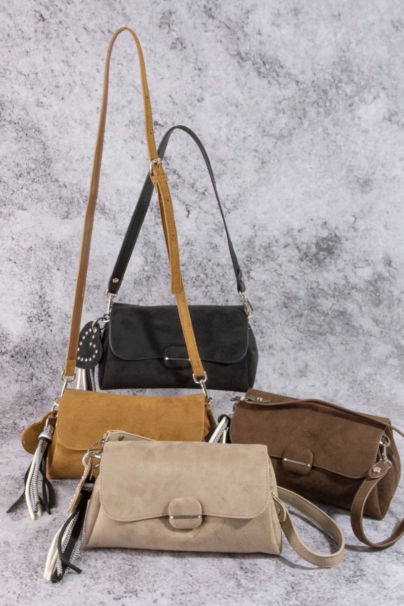 Heart And Tassel Accent Suede Shoulder Bag