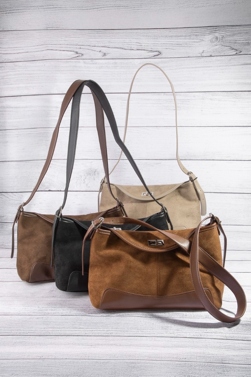 Rectangle Suede With Flap Crossbody Bag