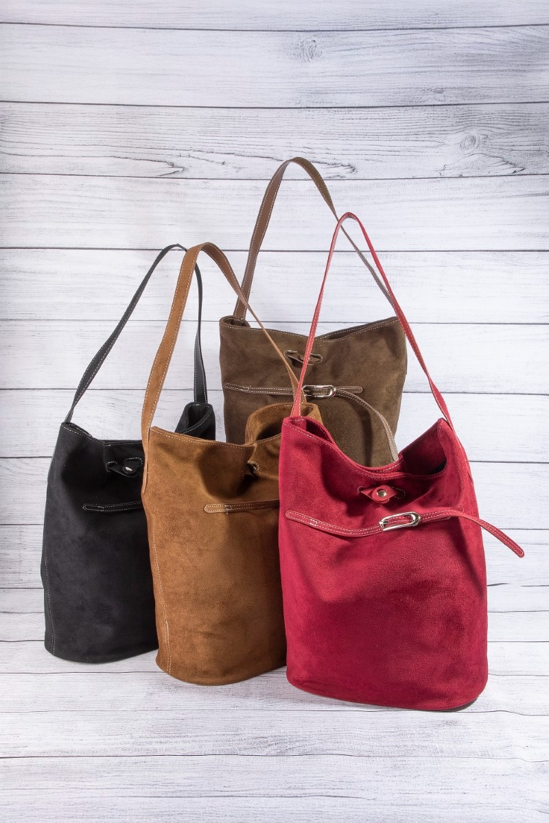 Belt Closure Vegan Leather Bucket Bag