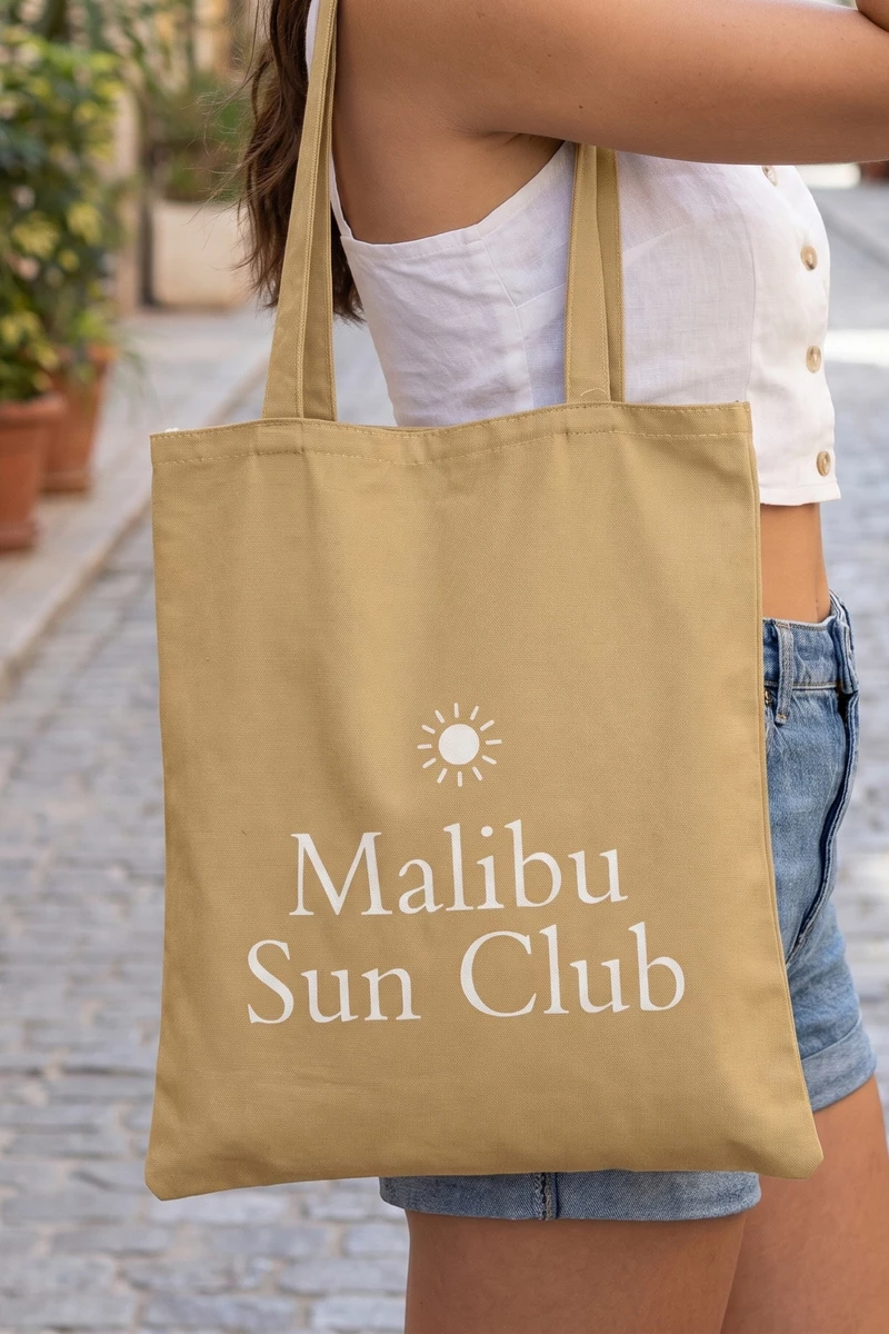 Black Malibu Sun Club Graphic Tote Bag