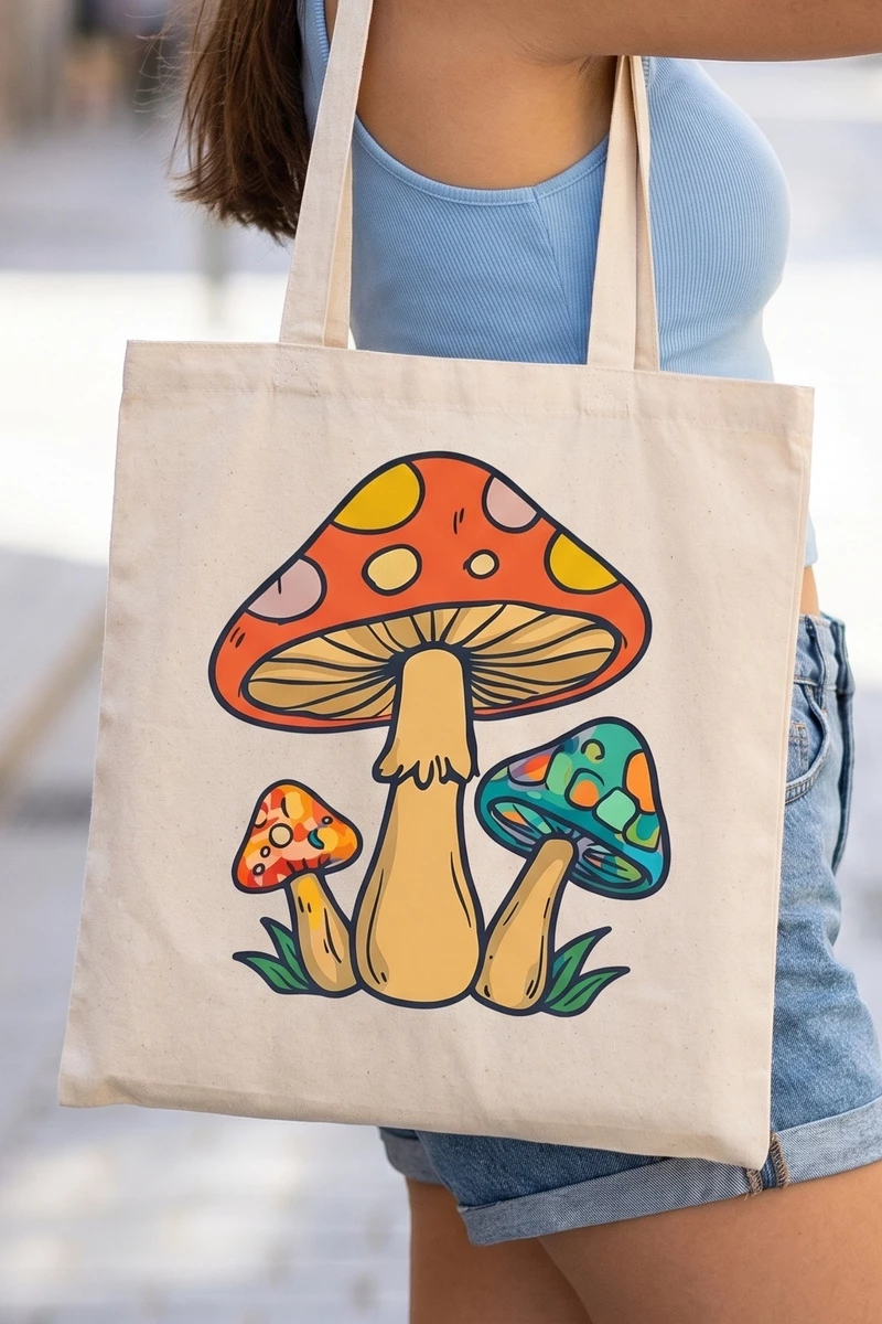 Mushroom Print Canvas Graphic Tote