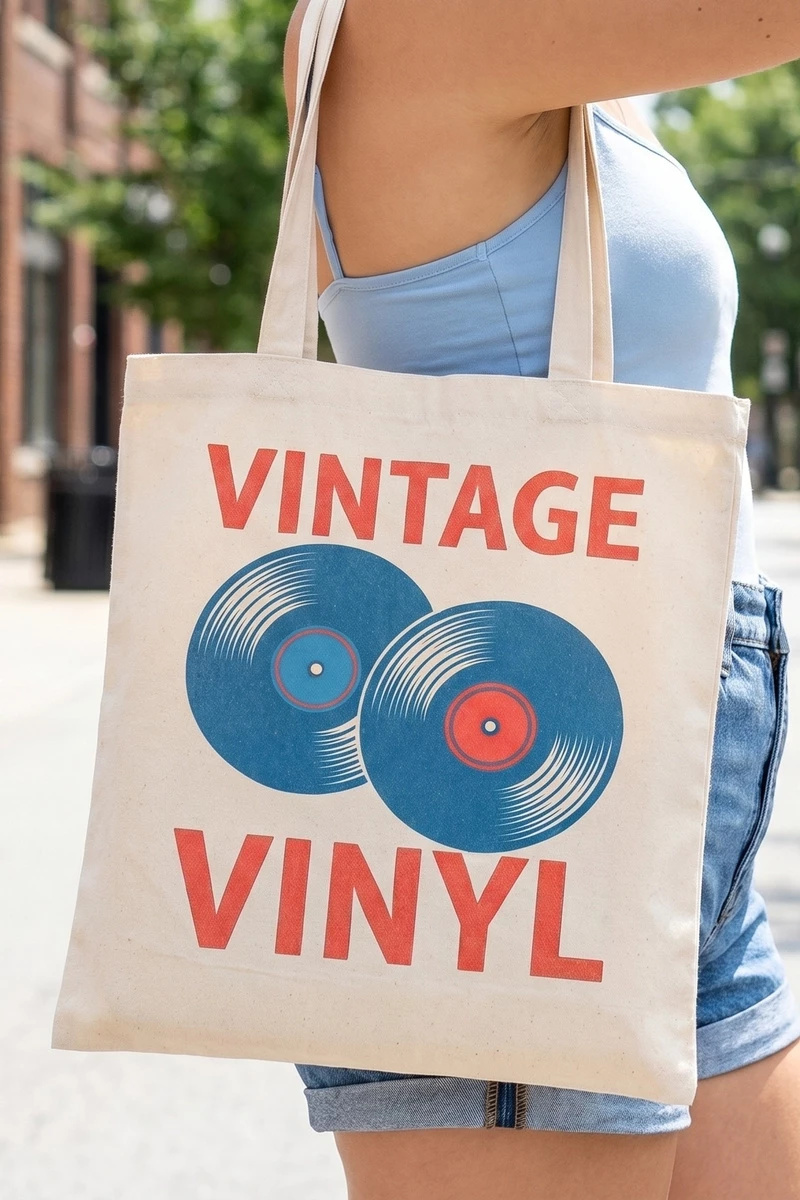 Vinyl Record Print Canvas Tote