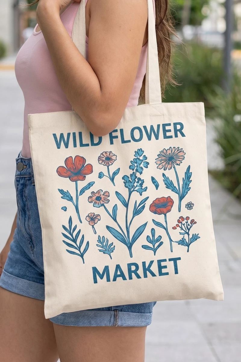 Wildflower Market Print Canvas Tote