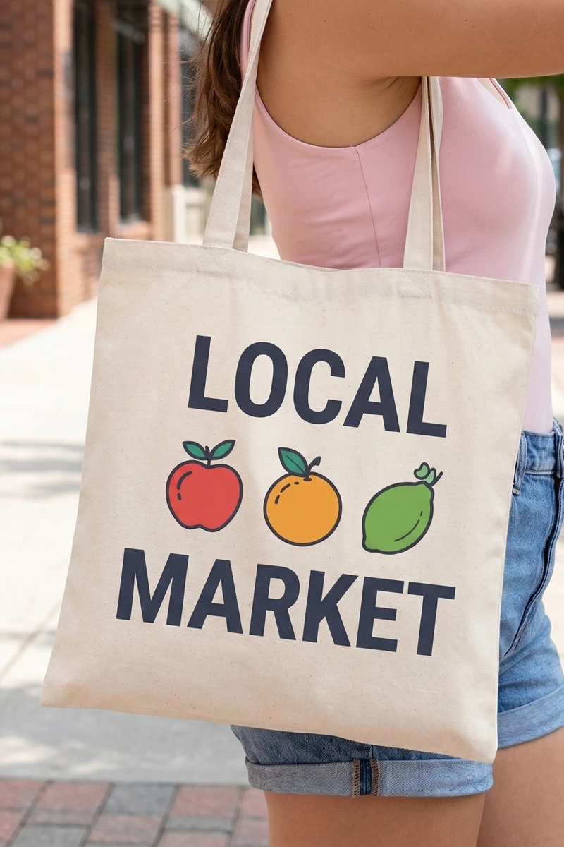 Local Market Fruit Print Canvas Tote
