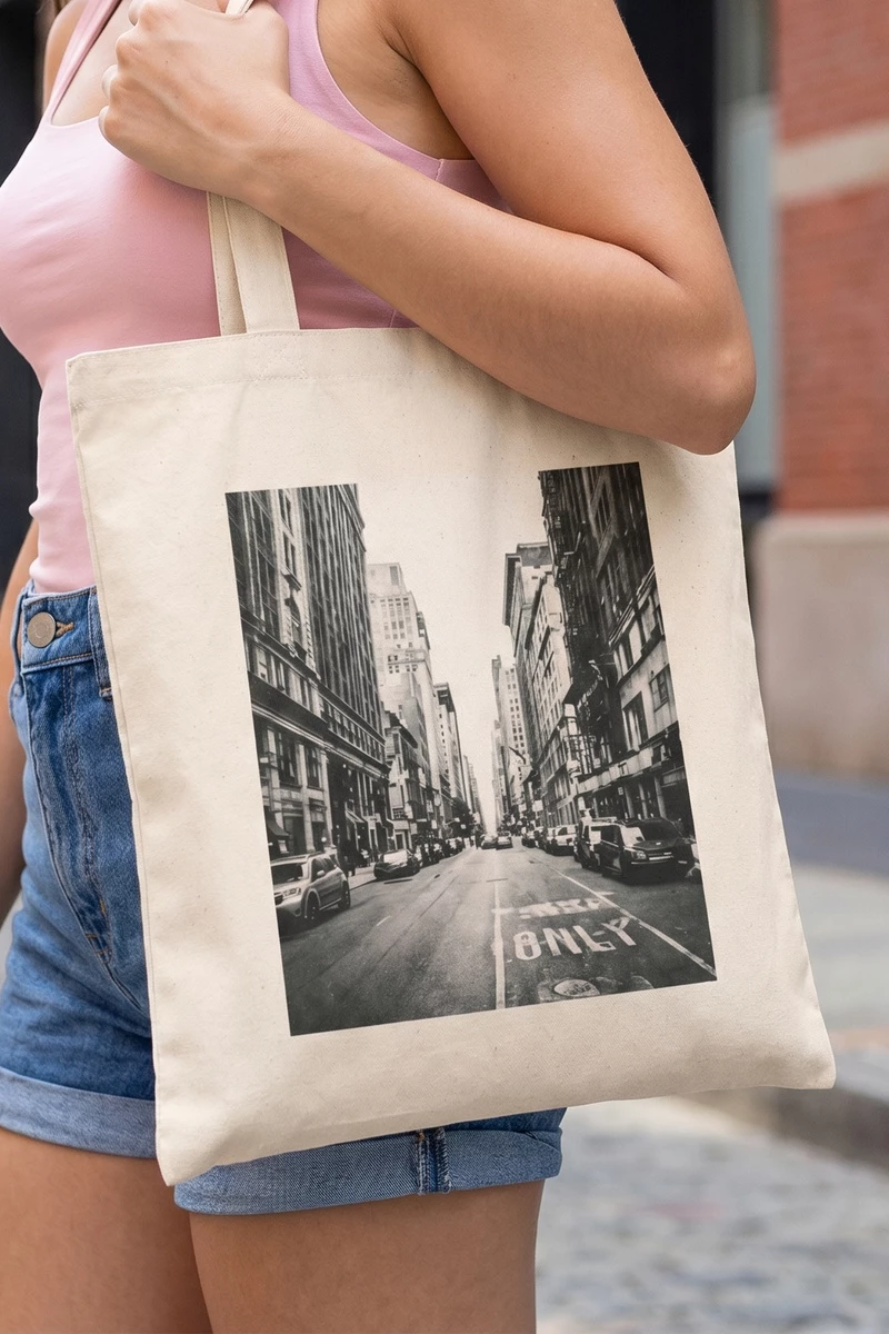 City Street Photo Print Canvas Tote