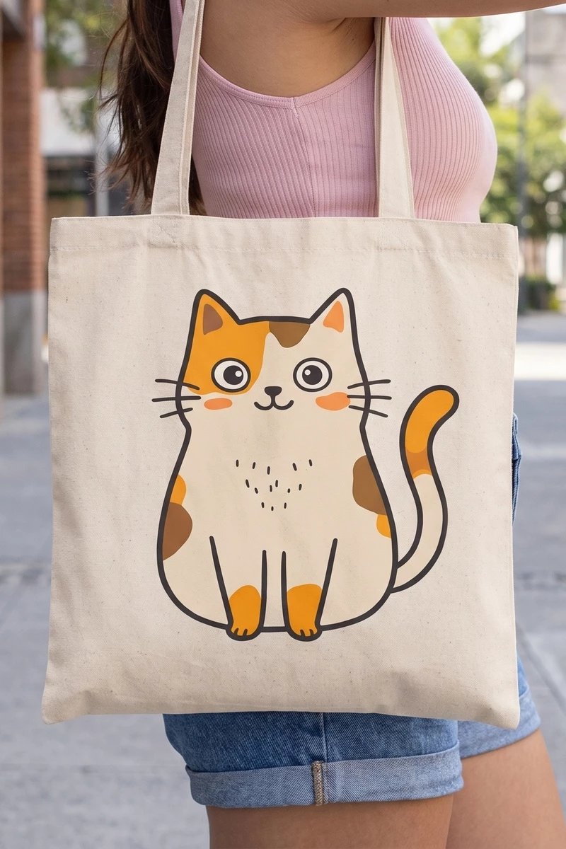 Kawaii Cat Print Canvas Tote