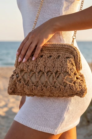 Floral Crochet Openwork Pouch Bag