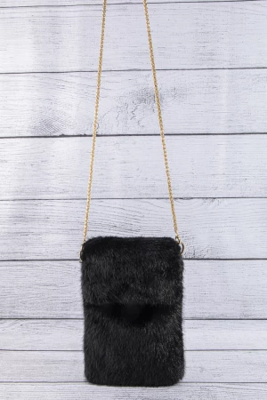 Plush Fur Phone Crossbody Bag With Chain Strap